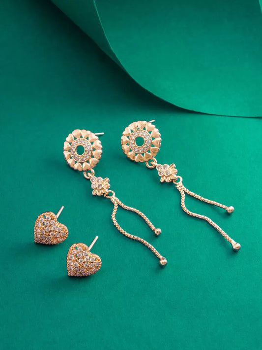 Elegant combo set of rose gold earrings featuring American Diamonds.
