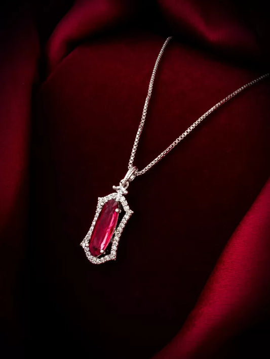 Striking scarlet-colored pendant with dazzling sparkling accents.